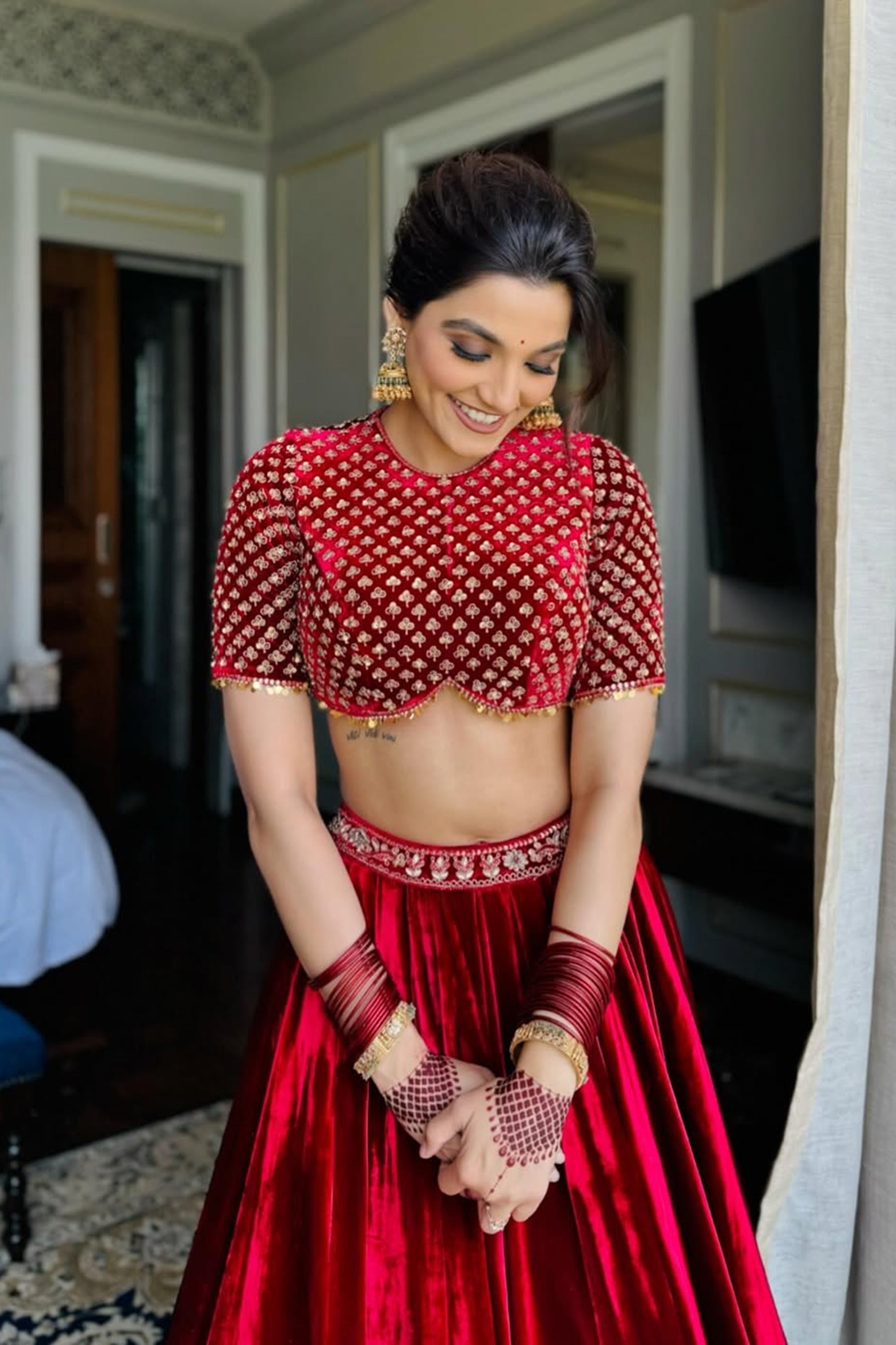 RED VELVET BOLLYWOOD BRIDAL LEHENGA CHOLI – Fabvilla