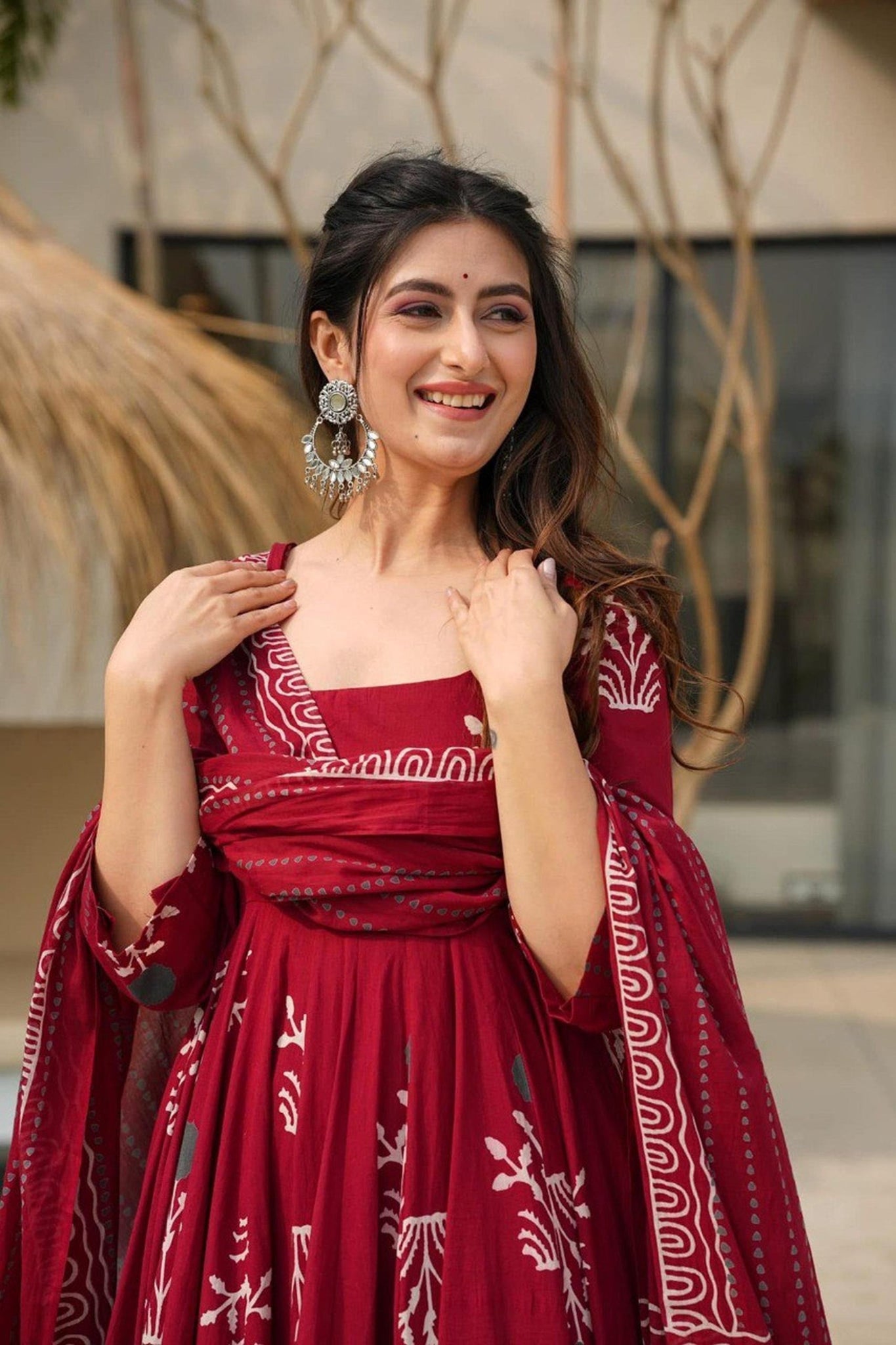 Maroon Maslin Digital Print Suit Set