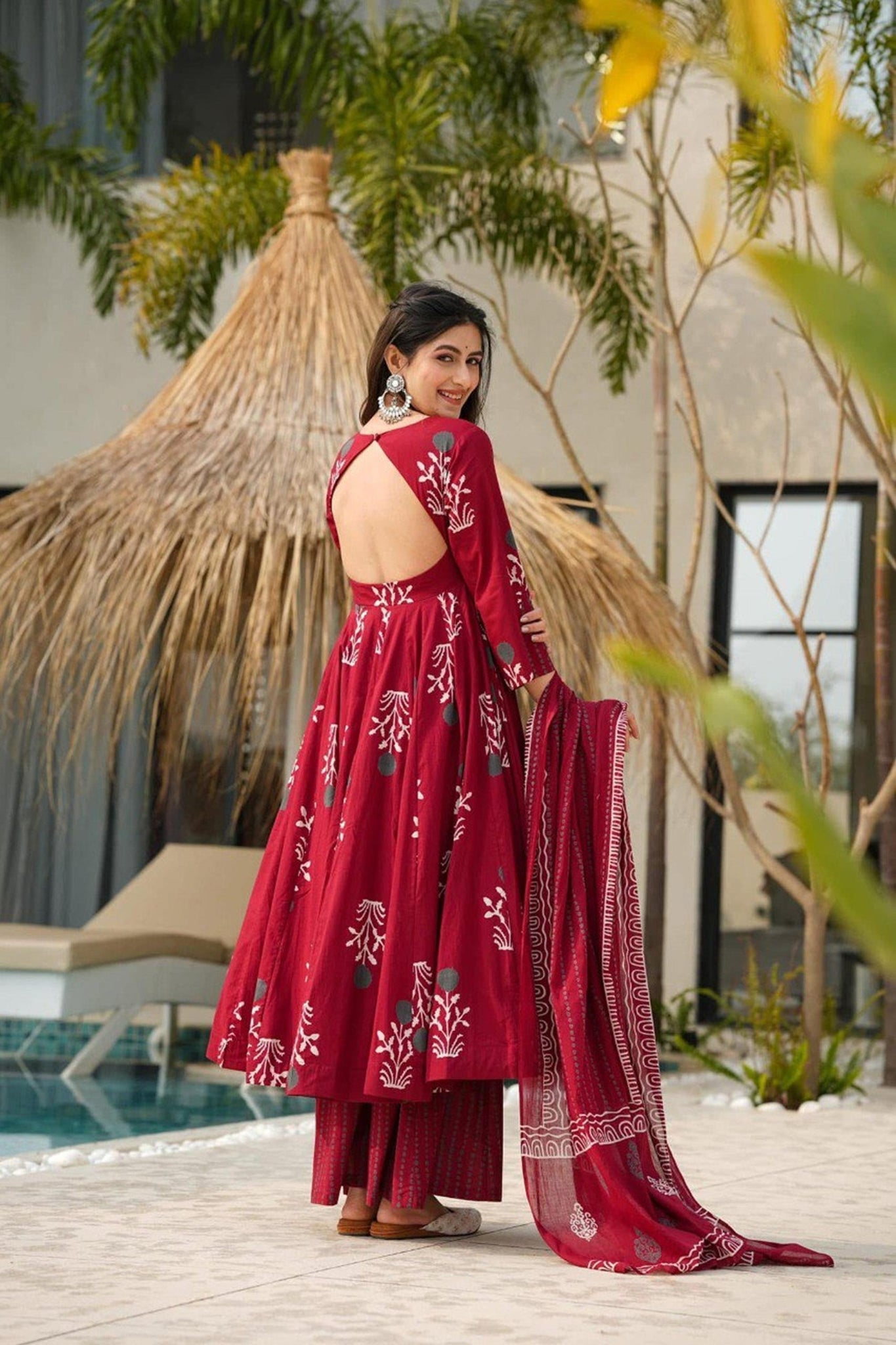 Maroon Maslin Digital Print Suit Set