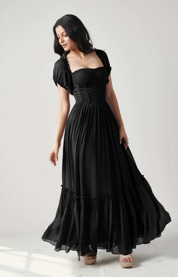 WOMEN'S SWEETHEART NECK TIERED MAXI DRESS – ELEGANT & FLOWY STYLE