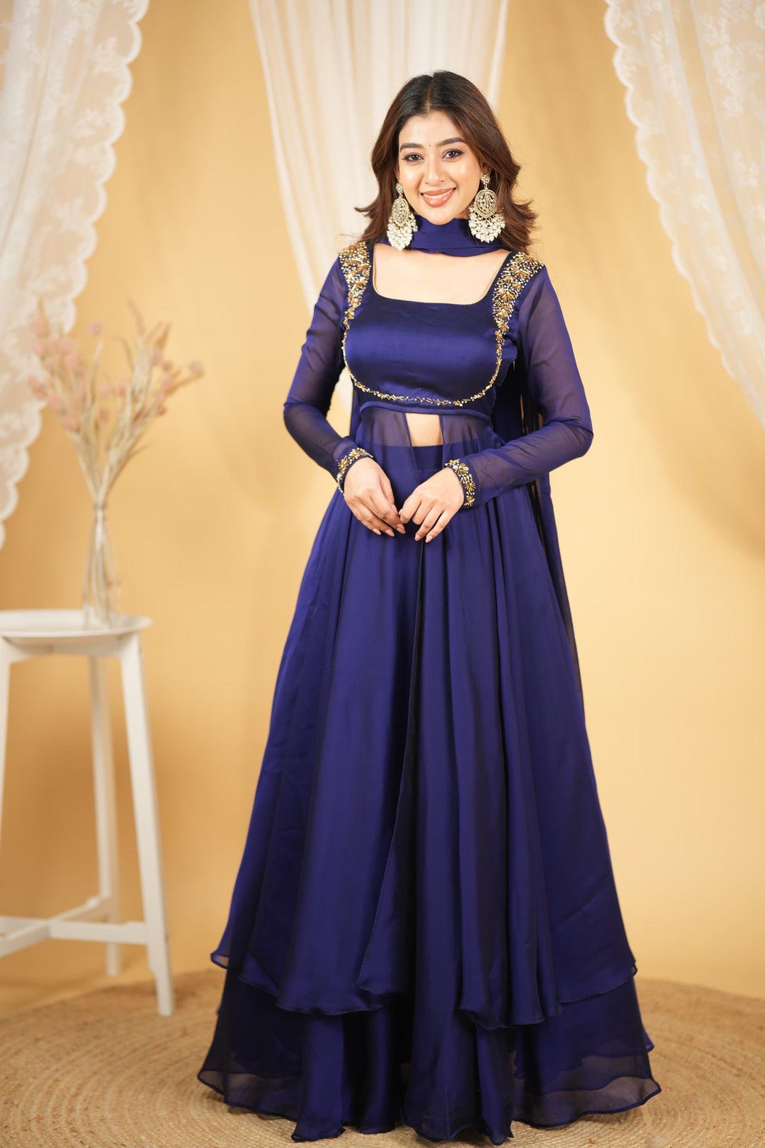 PREMIUM HANDWORK ROYAL BLUE LEHENGA SET IN PURE RANGOLI SILK