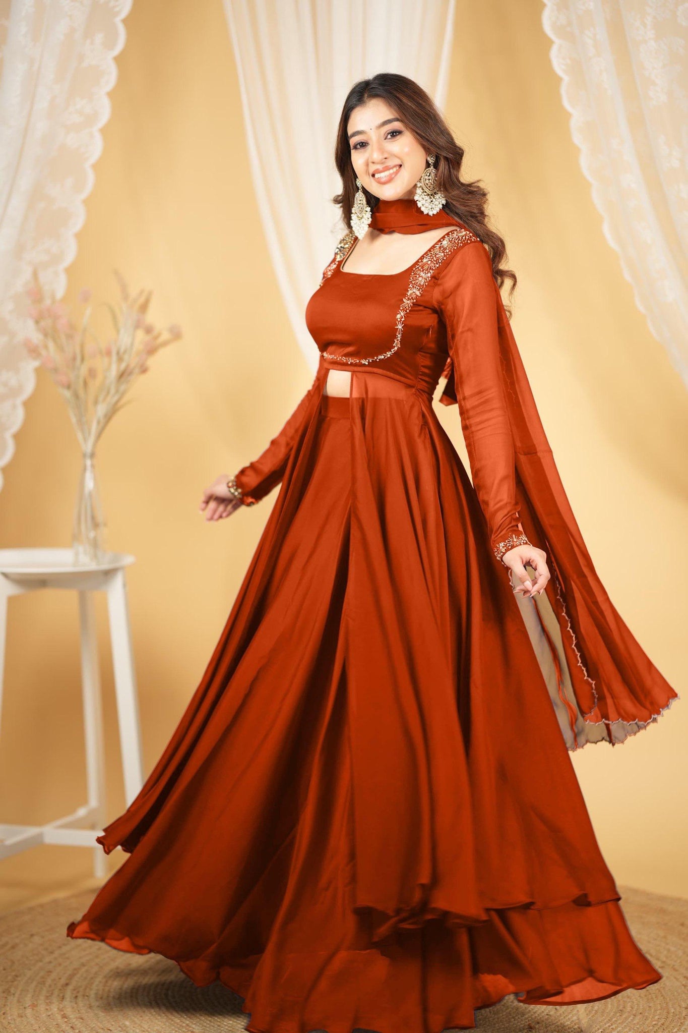 PREMIUM HANDWORK ORANGE LEHENGA SET IN PURE RANGOLI SILK
