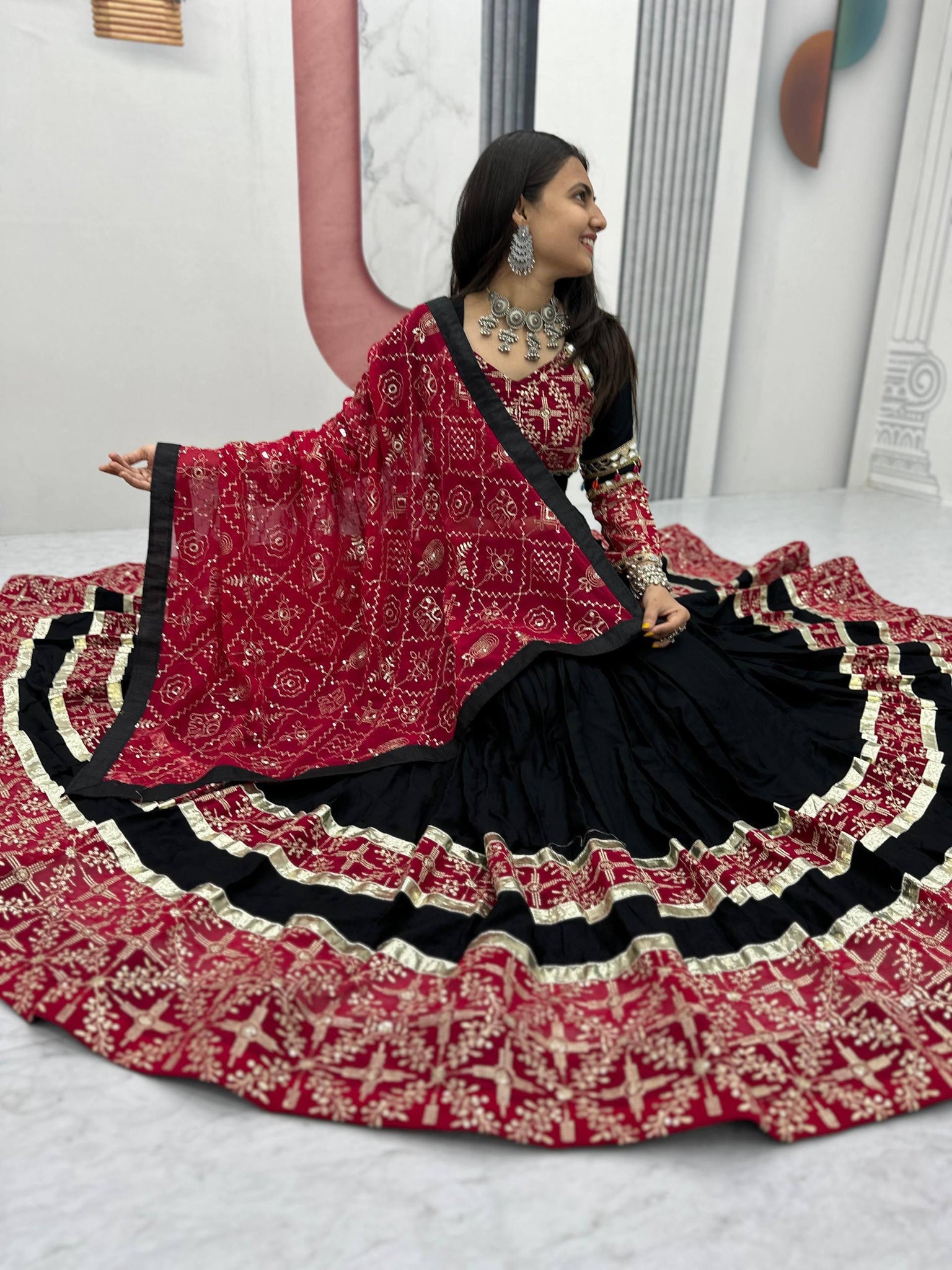 BLACK COLOR NAVRATRI SPECIAL EMBROIDERED CHANIYA CHOLI SET