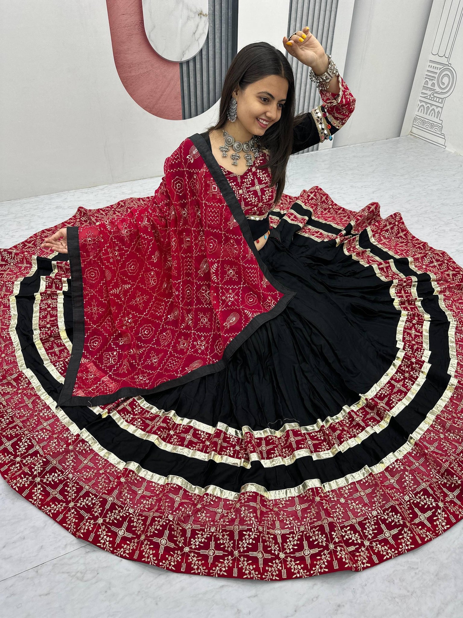 BLACK COLOR NAVRATRI SPECIAL EMBROIDERED CHANIYA CHOLI SET