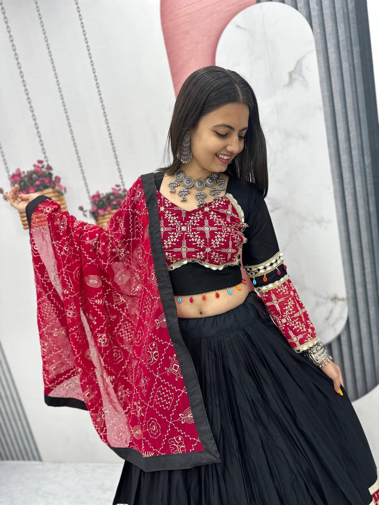 BLACK COLOR NAVRATRI SPECIAL EMBROIDERED CHANIYA CHOLI SET