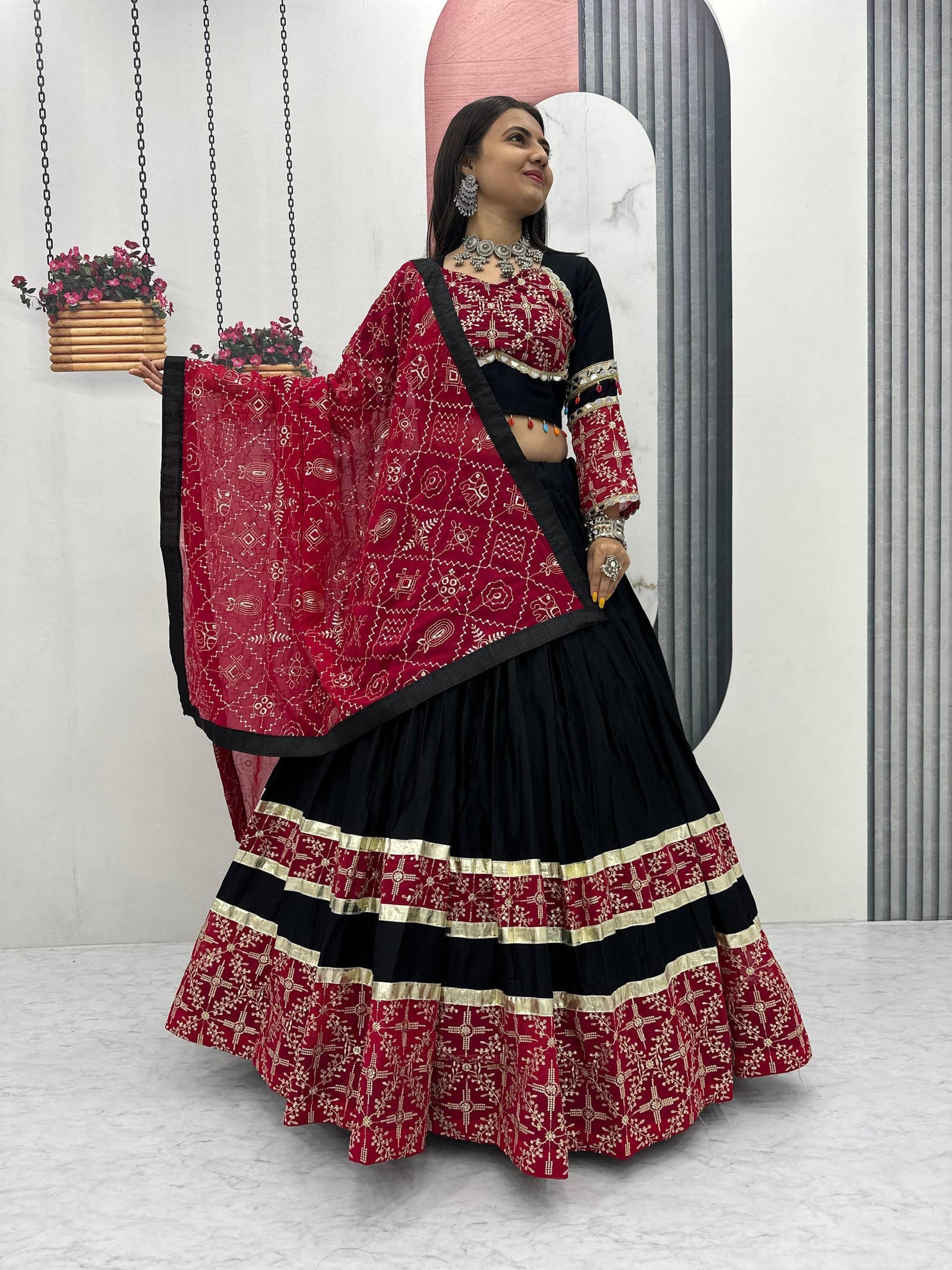 BLACK COLOR NAVRATRI SPECIAL EMBROIDERED CHANIYA CHOLI SET