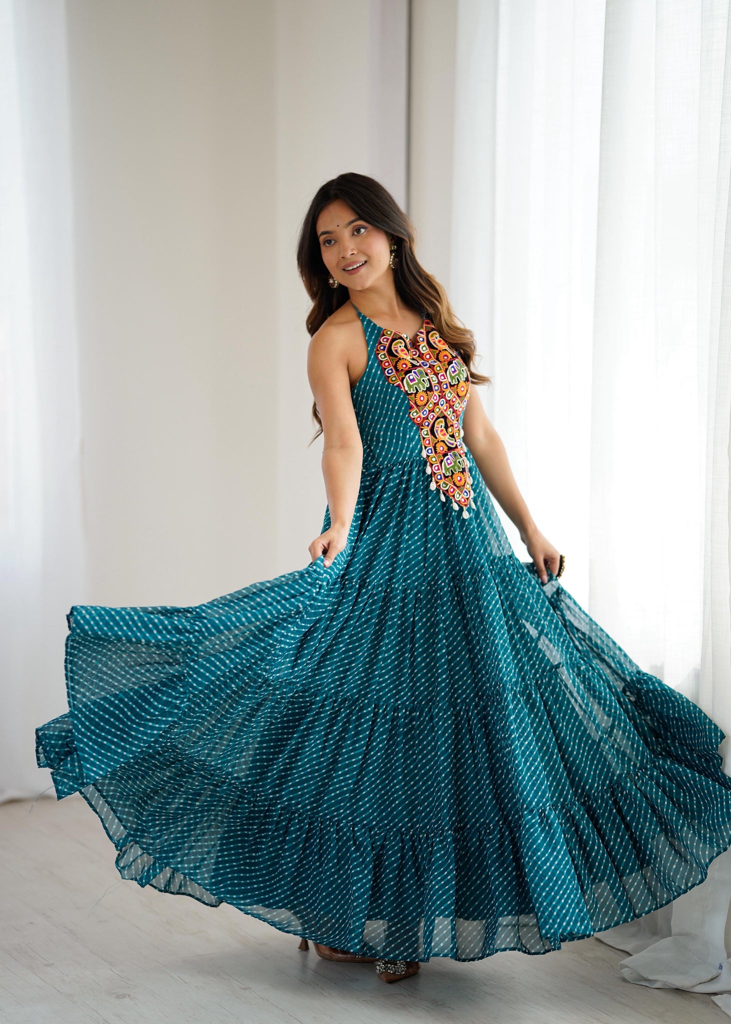 PREMIUM GEORGETTE MAXI WITH DIGITAL PRINT & CHAIN-STITCH WORK