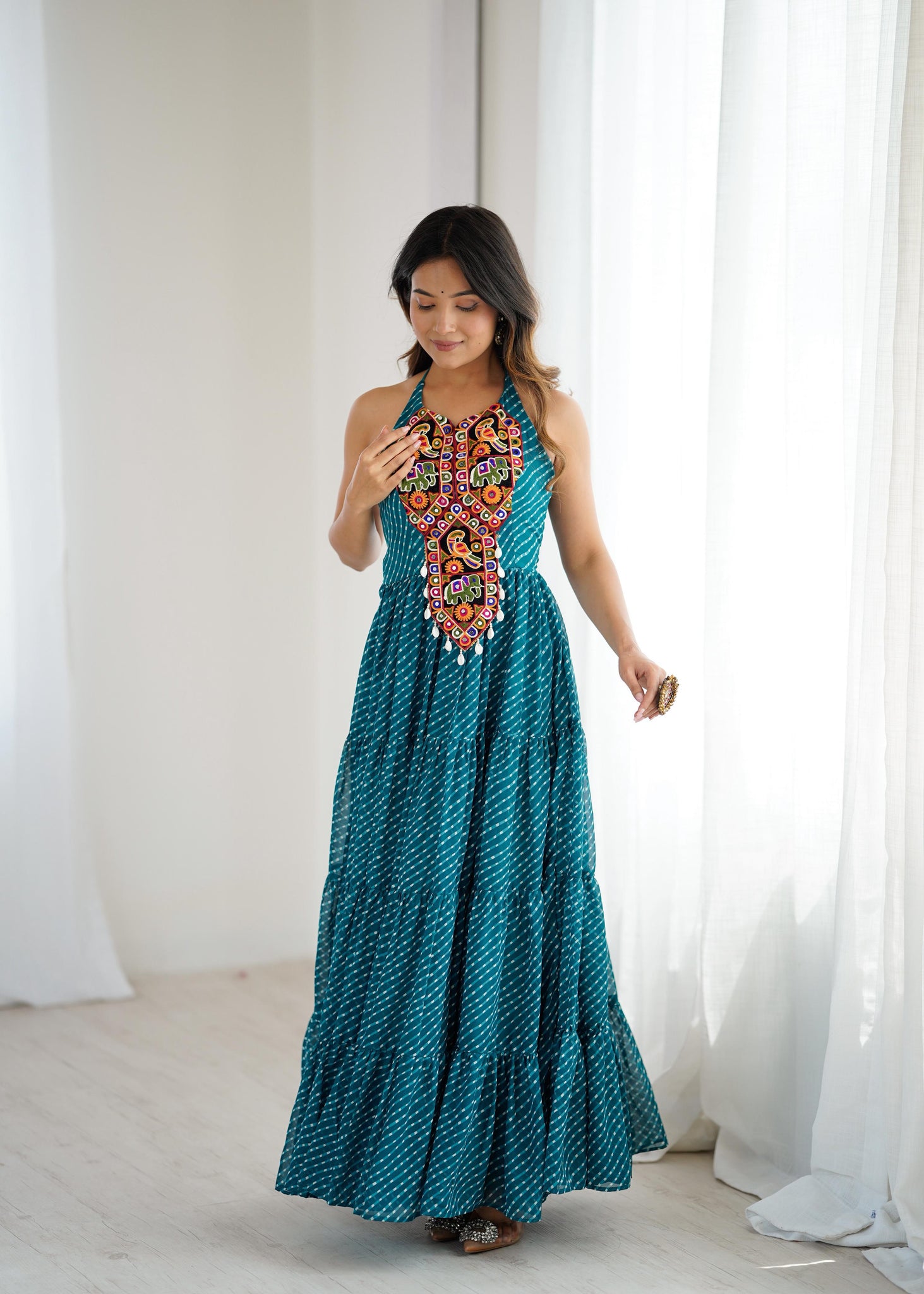 PREMIUM GEORGETTE MAXI WITH DIGITAL PRINT & CHAIN-STITCH WORK