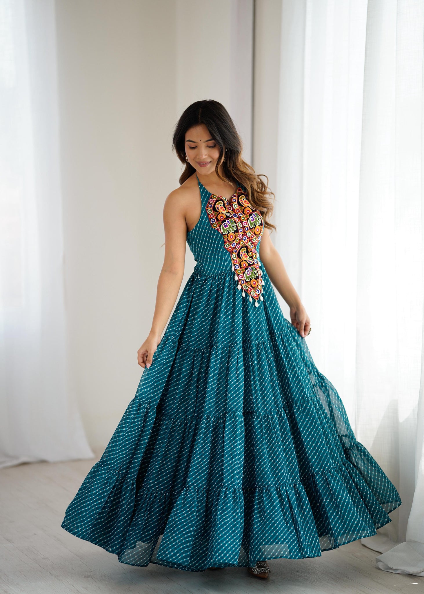 PREMIUM GEORGETTE MAXI WITH DIGITAL PRINT & CHAIN-STITCH WORK