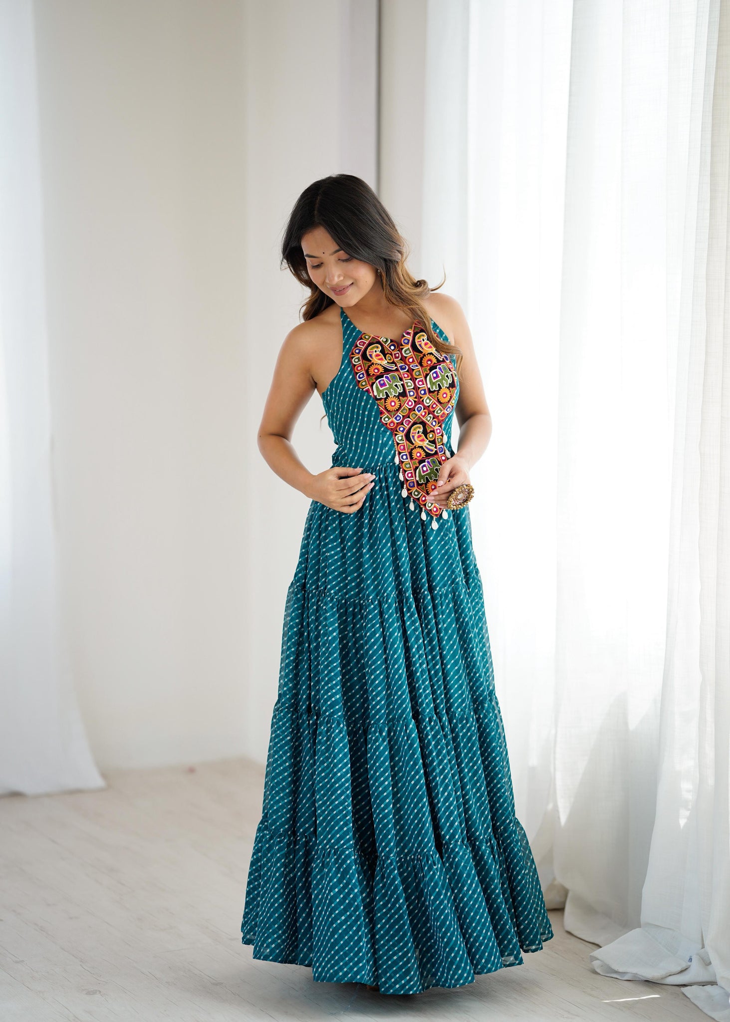 PREMIUM GEORGETTE MAXI WITH DIGITAL PRINT & CHAIN-STITCH WORK