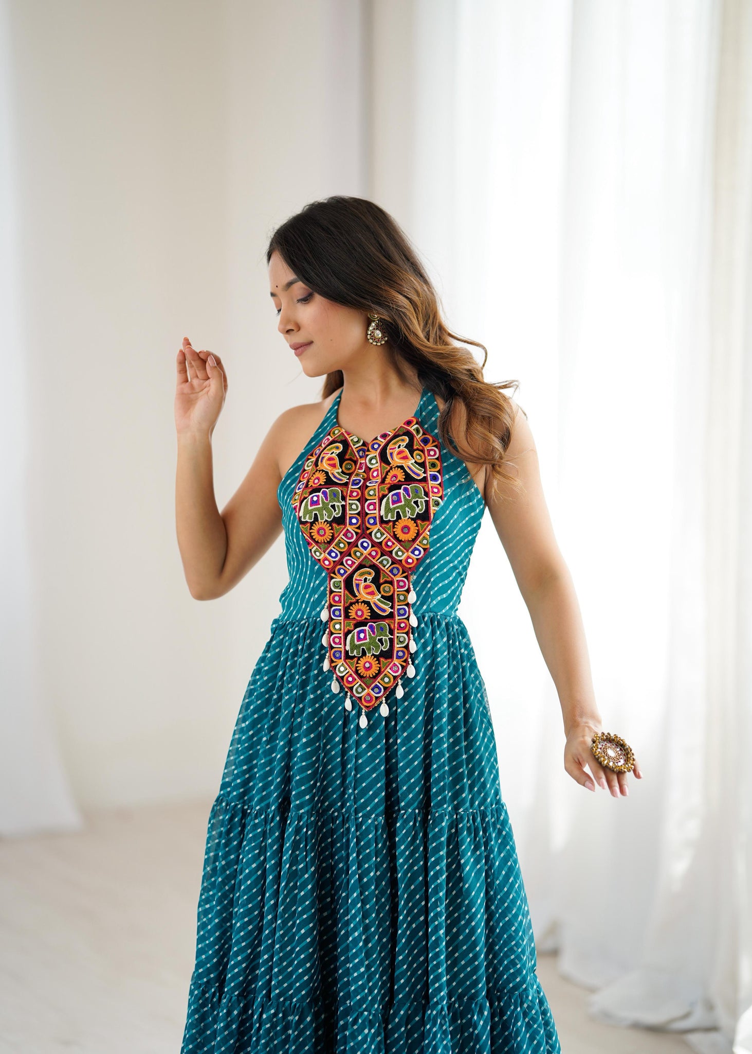 PREMIUM GEORGETTE MAXI WITH DIGITAL PRINT & CHAIN-STITCH WORK