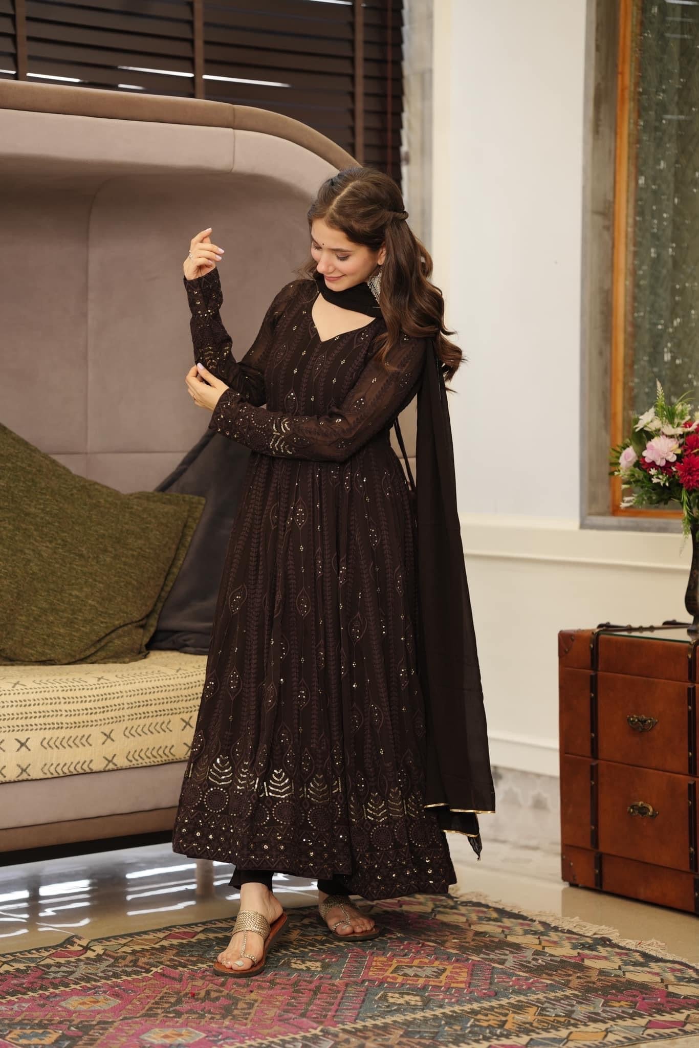 Black anarkali dress design best sale