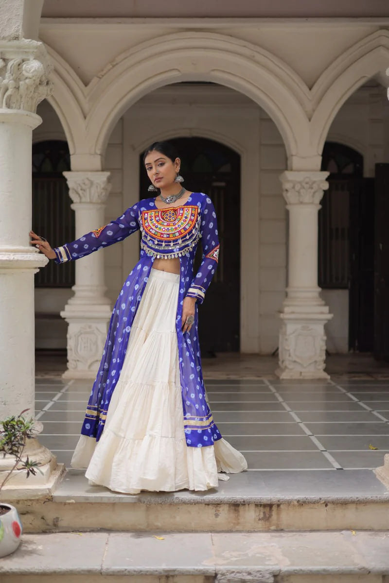 NAVRATRI SPECIAL BLUE COLOR KORA COTTON BASE STYLISH KURTI WITH LEHENGA