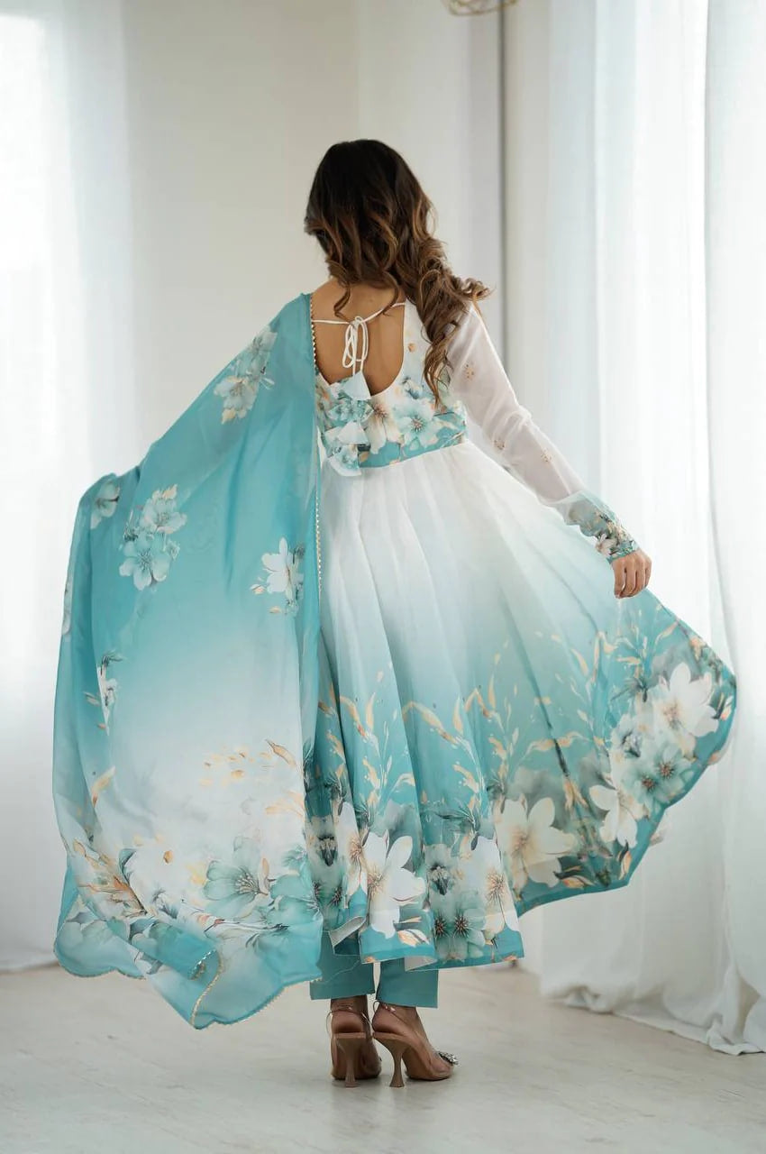 AQUA BLUE FESTIVAL SPECIAL ANARKALI SUIT SET