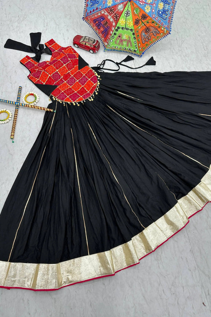 BLACK 6-METER FLAIR COTTON LEHENGA CHOLI