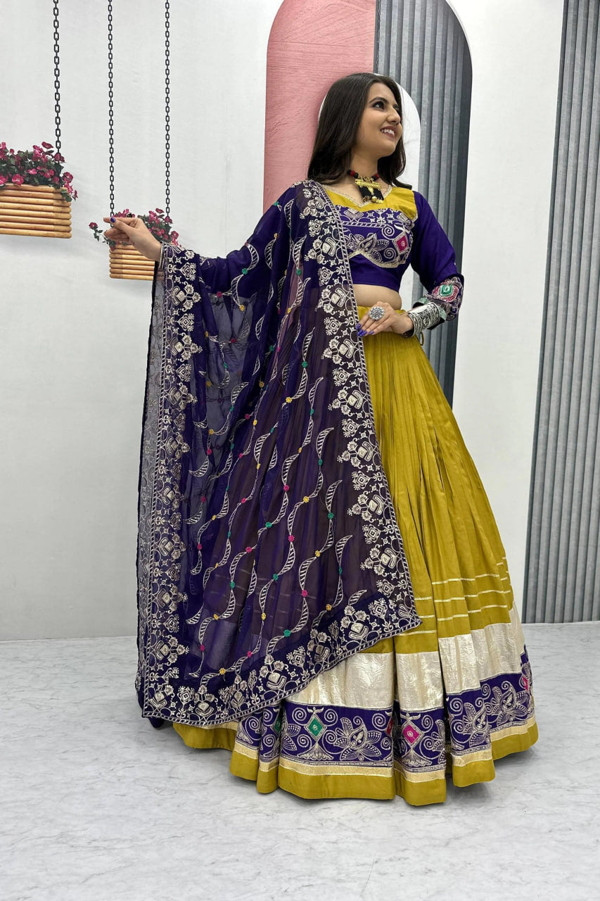 MUSTARD COTTON CHANIYA CHOLI WITH DESIGNER BLOUSE