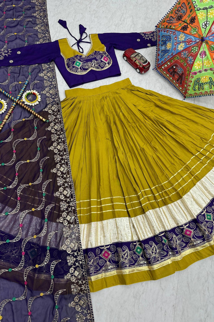 MUSTARD COTTON CHANIYA CHOLI WITH DESIGNER BLOUSE