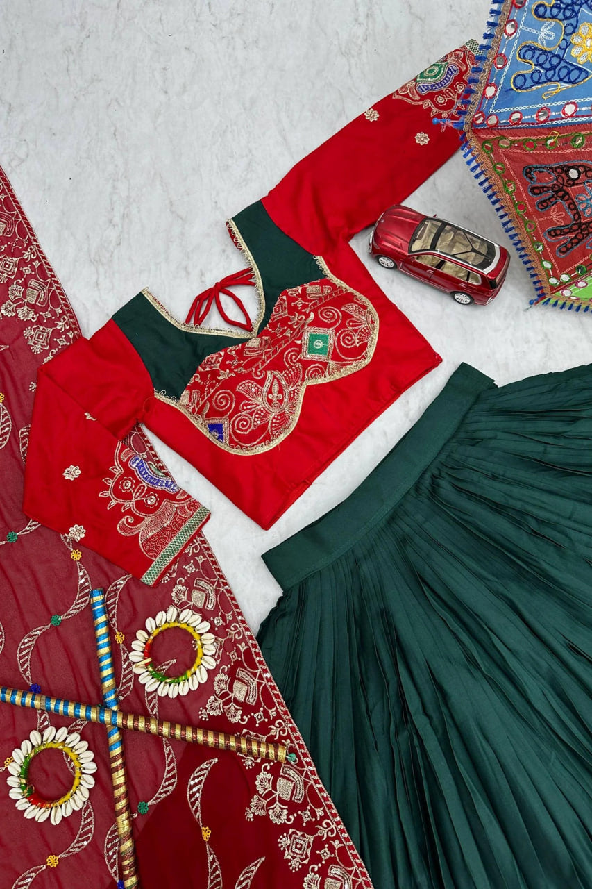 Green Cotton Chaniya Choli with Heavy Embroidery