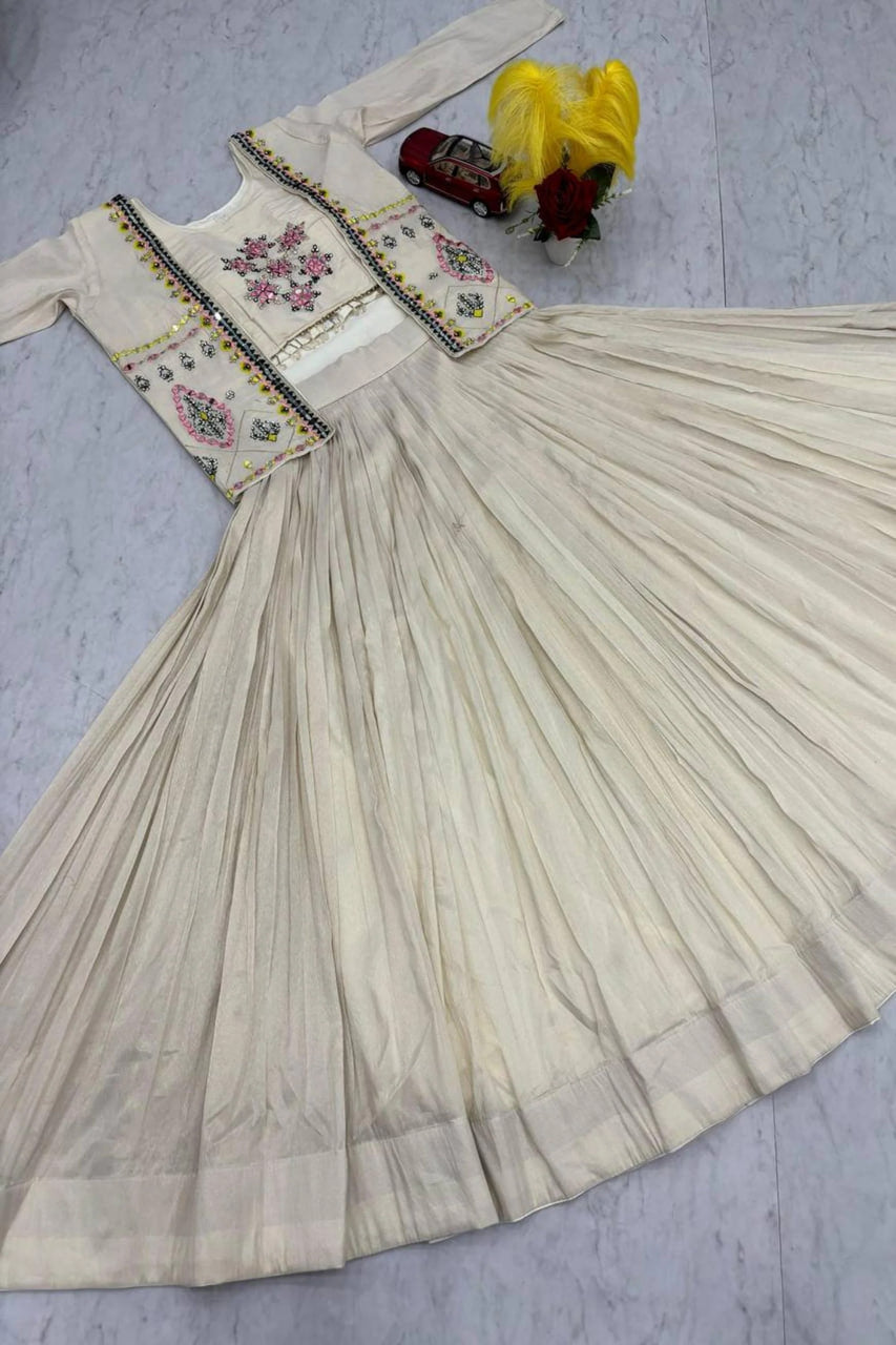 WHITE TISSUE SHIMMER JACKET STYLE CHANIYA CHOLI