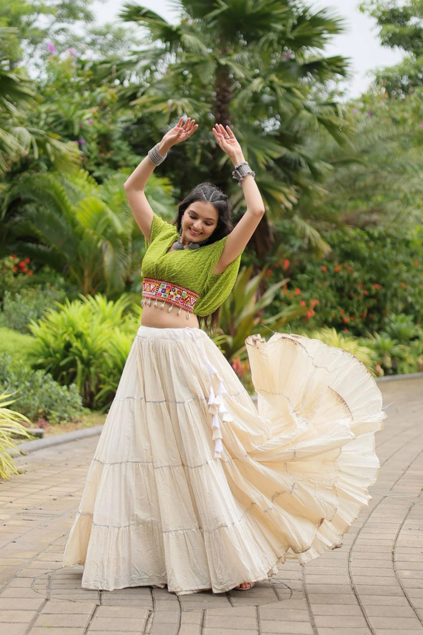 12-Meter Huge Flared Lehenga with Parrot Green Designer Blouse