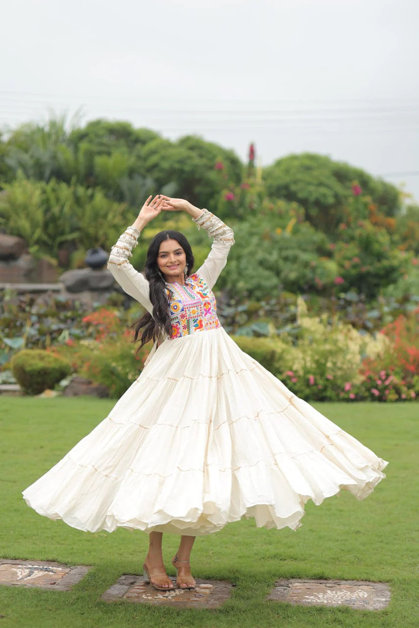 MILKY WHITE NAVRATRI GOWN