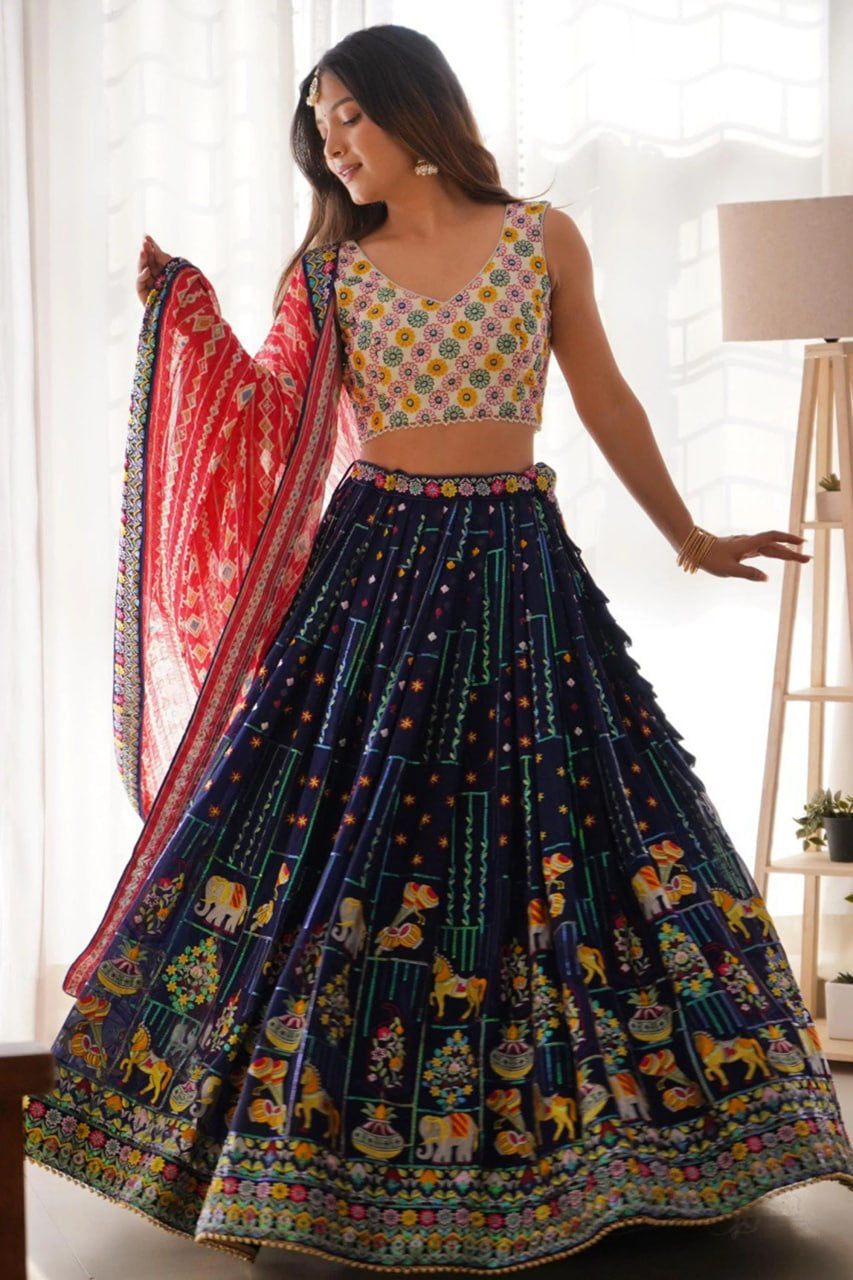 BLUE COLOR HEAVY THREAD WORK LEHENGA CHOLI