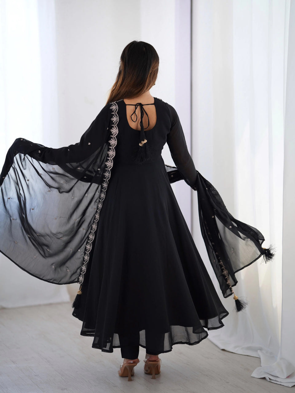 LUXURY BLACK FOX GEORGETTE ANARKALI SUIT WITH DUPATTA & PANT