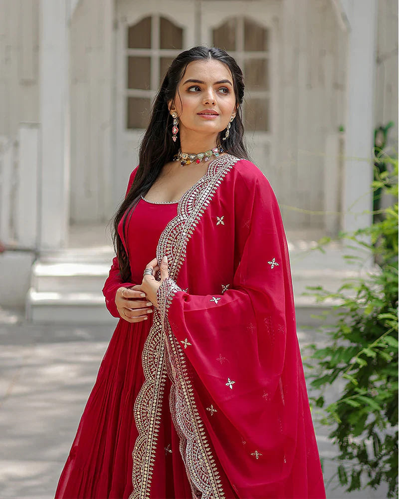 RANI PINK COLOR DESIGNER EMBROIDERED GOWN WITH DUPATTA
