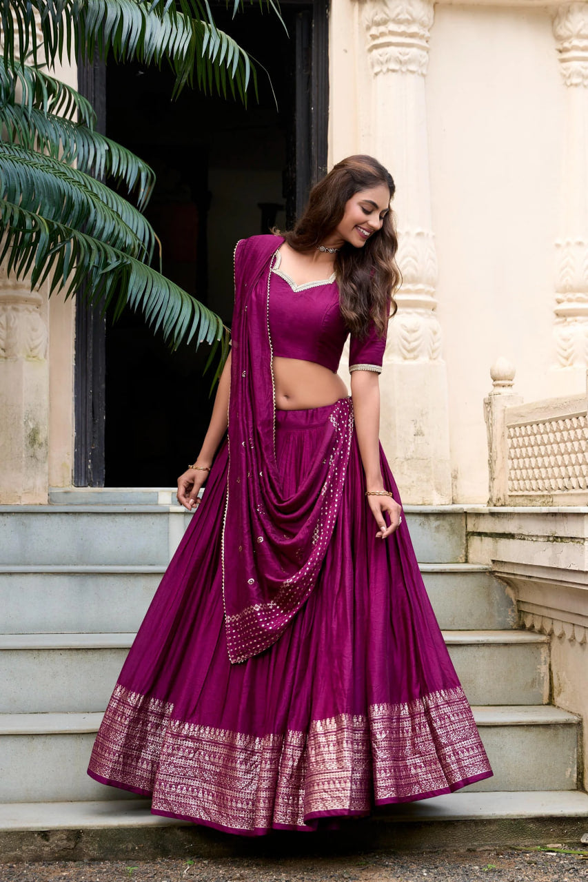 Wine Color Chanderi Lehenga Choli