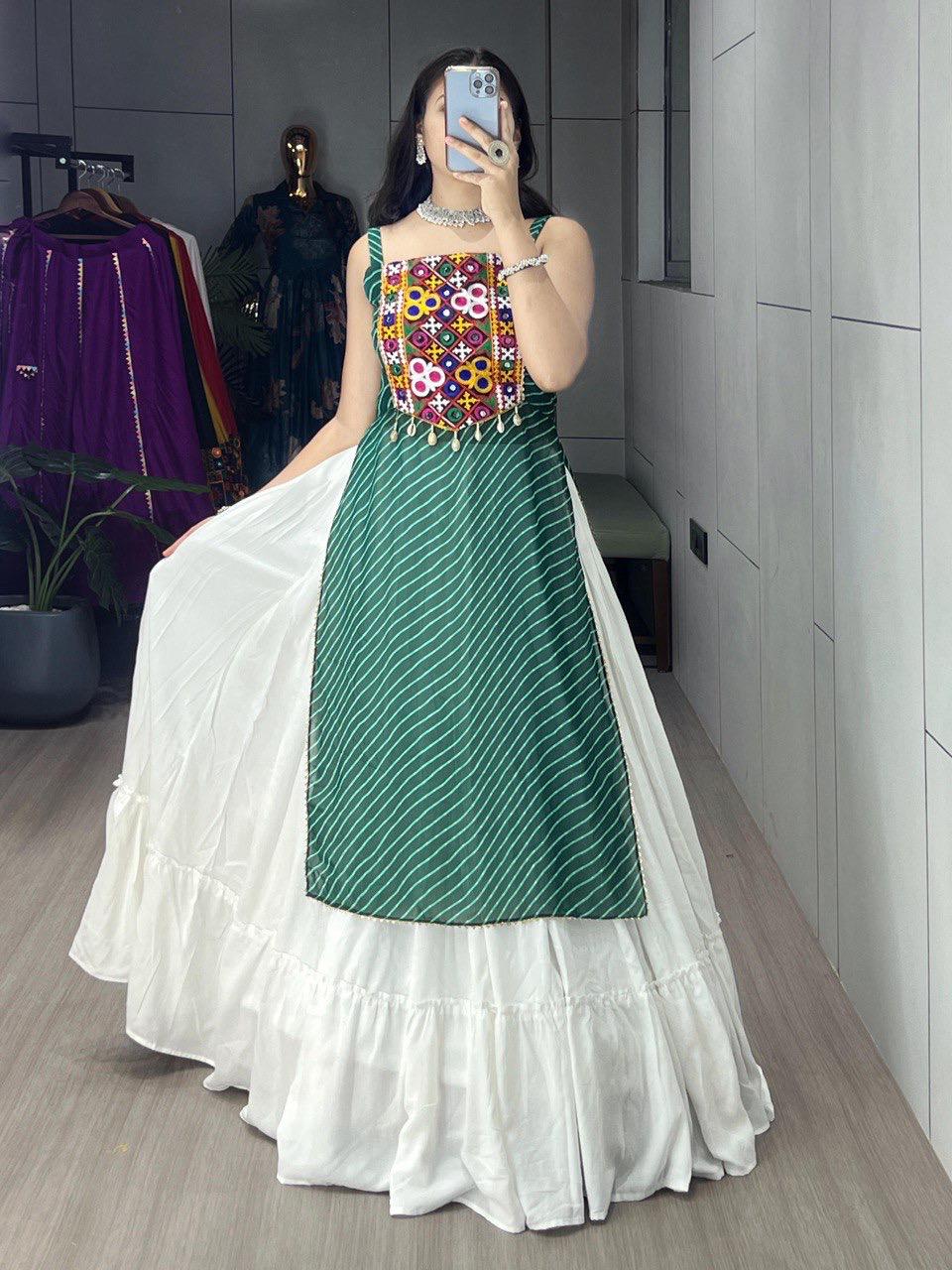 NAVRATRI SPECIAL LEHERIYA PRINT KURTIS WITH TRADITIONAL LEHENGA SET