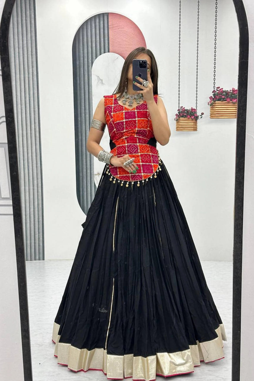 BLACK 6-METER FLAIR COTTON LEHENGA CHOLI
