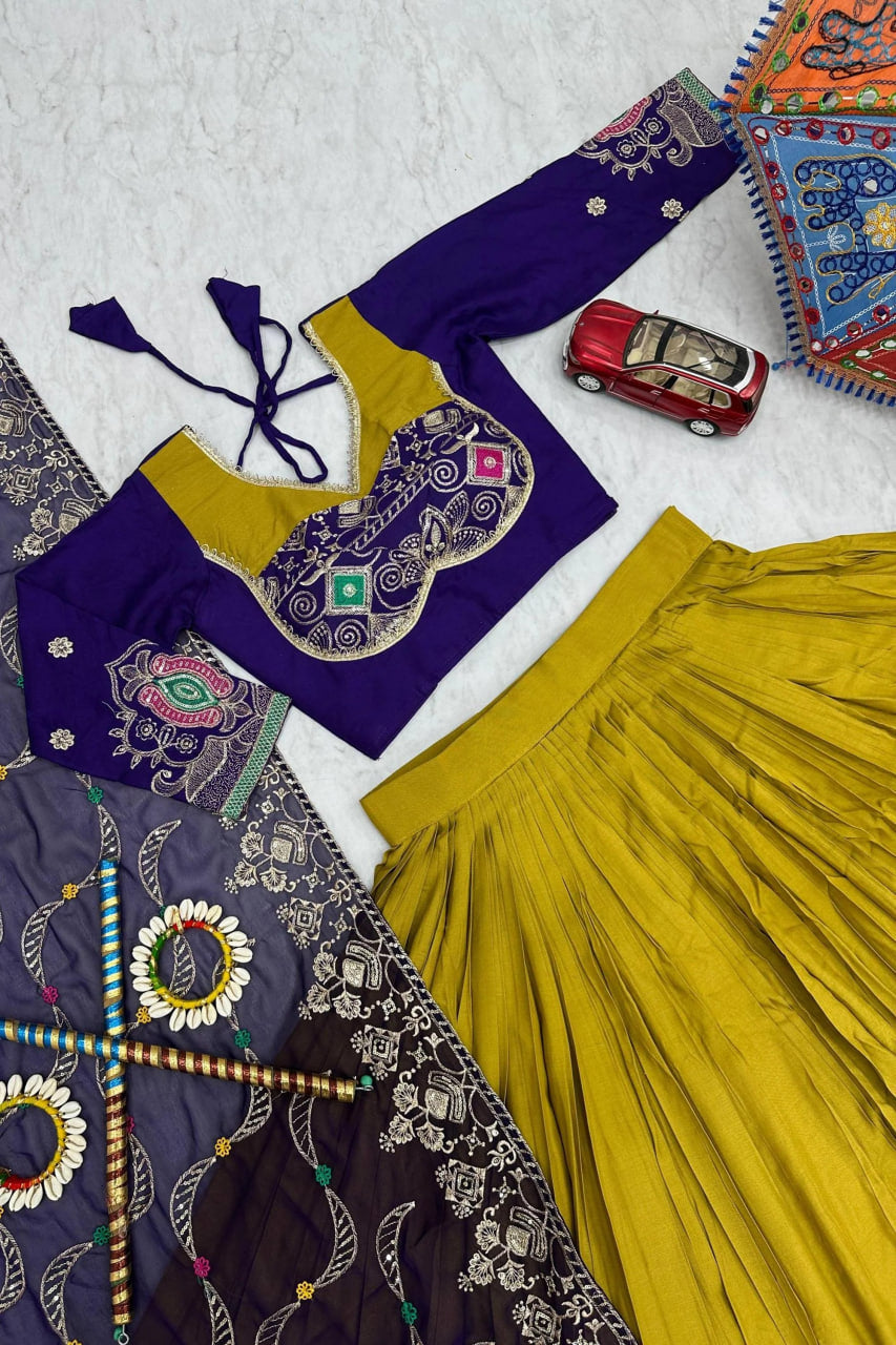 MUSTARD COTTON CHANIYA CHOLI WITH DESIGNER BLOUSE