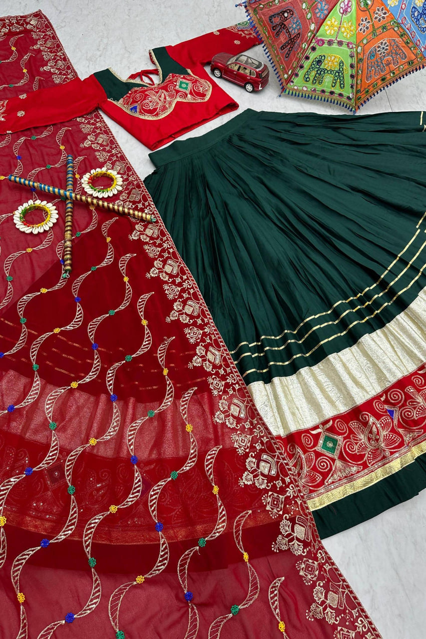 Green Cotton Chaniya Choli with Heavy Embroidery