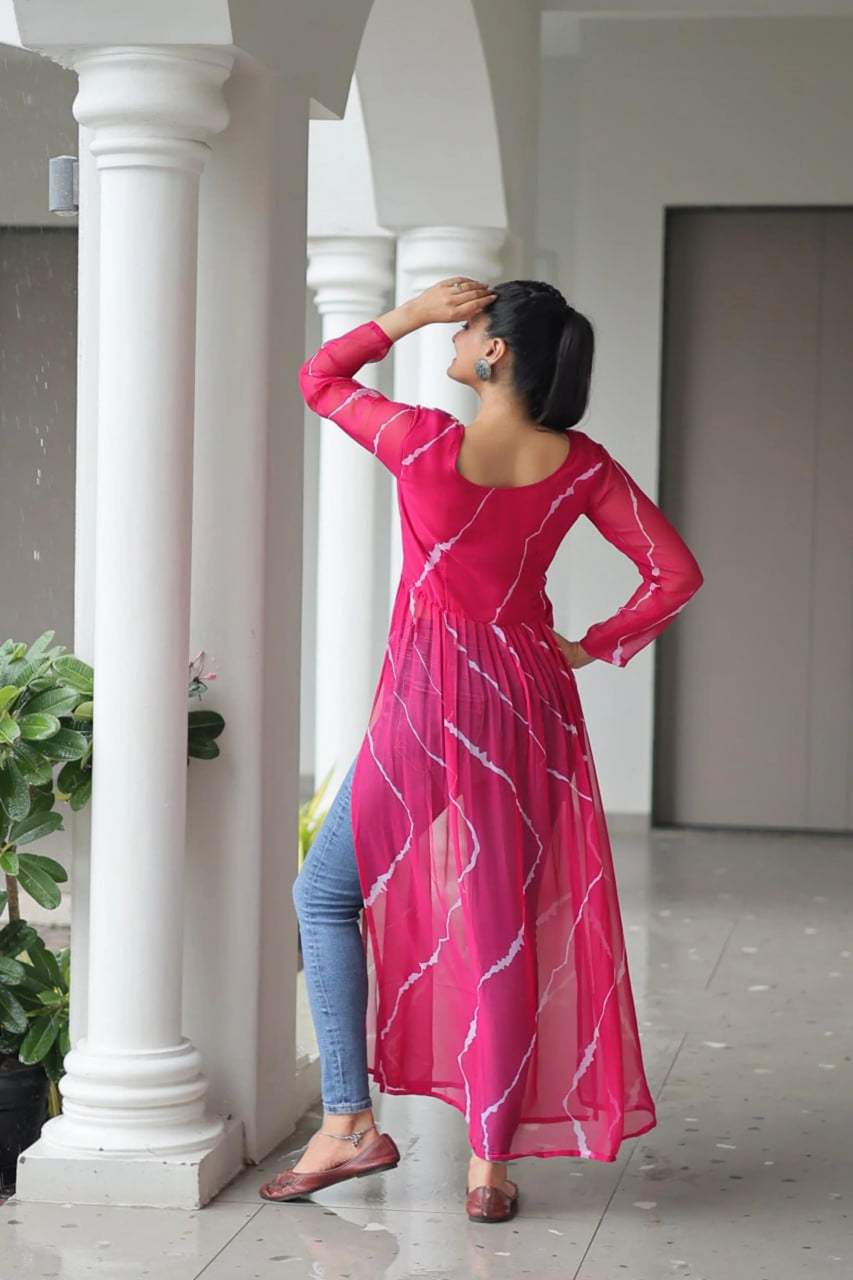 PINK LEHERIYA NAVRATRI KURTI