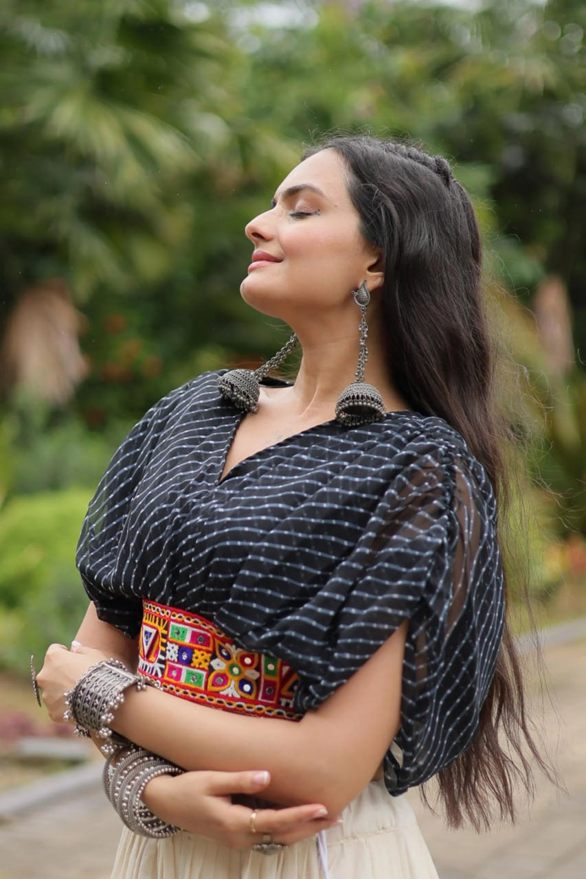 12-METER HUGE FLARED LEHENGA WITH BLACK DESIGNER BLOUSE