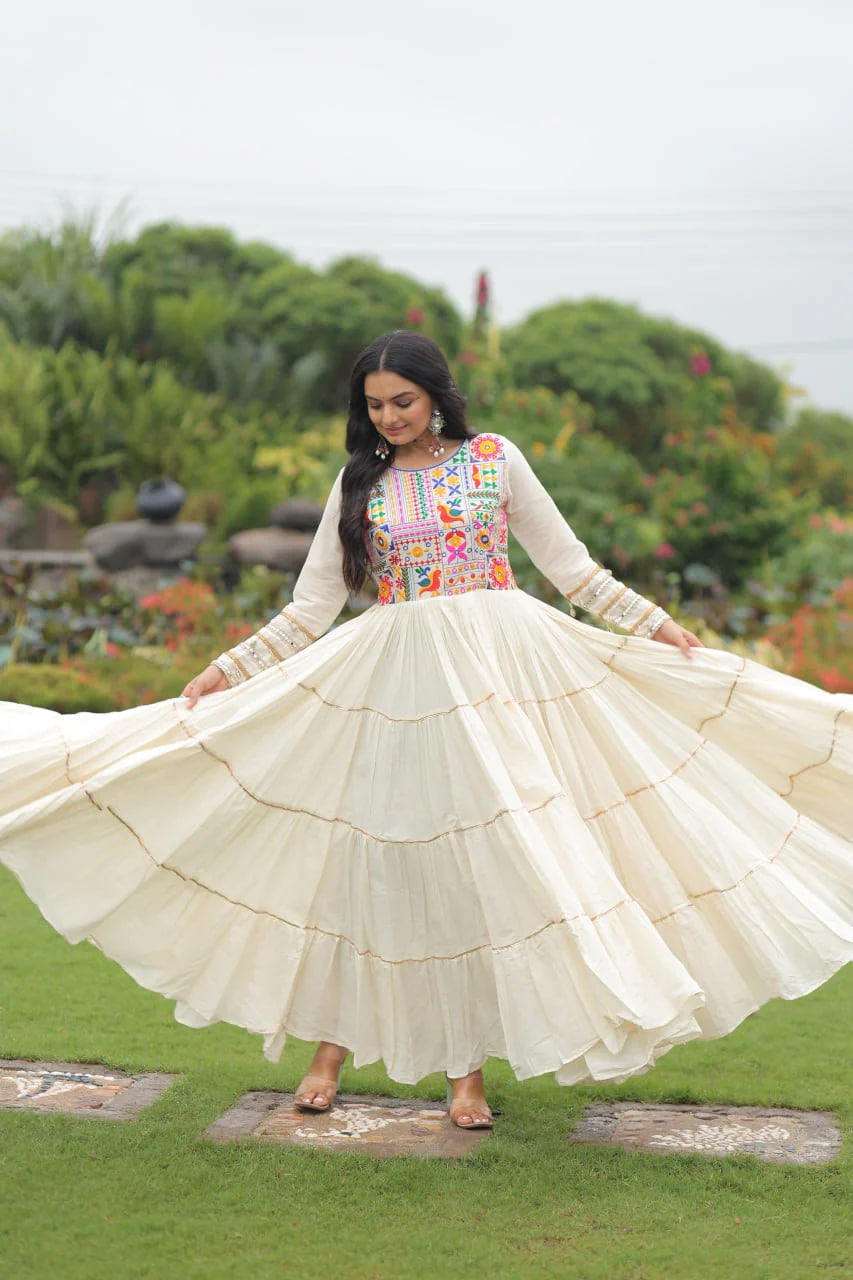MILKY WHITE NAVRATRI GOWN