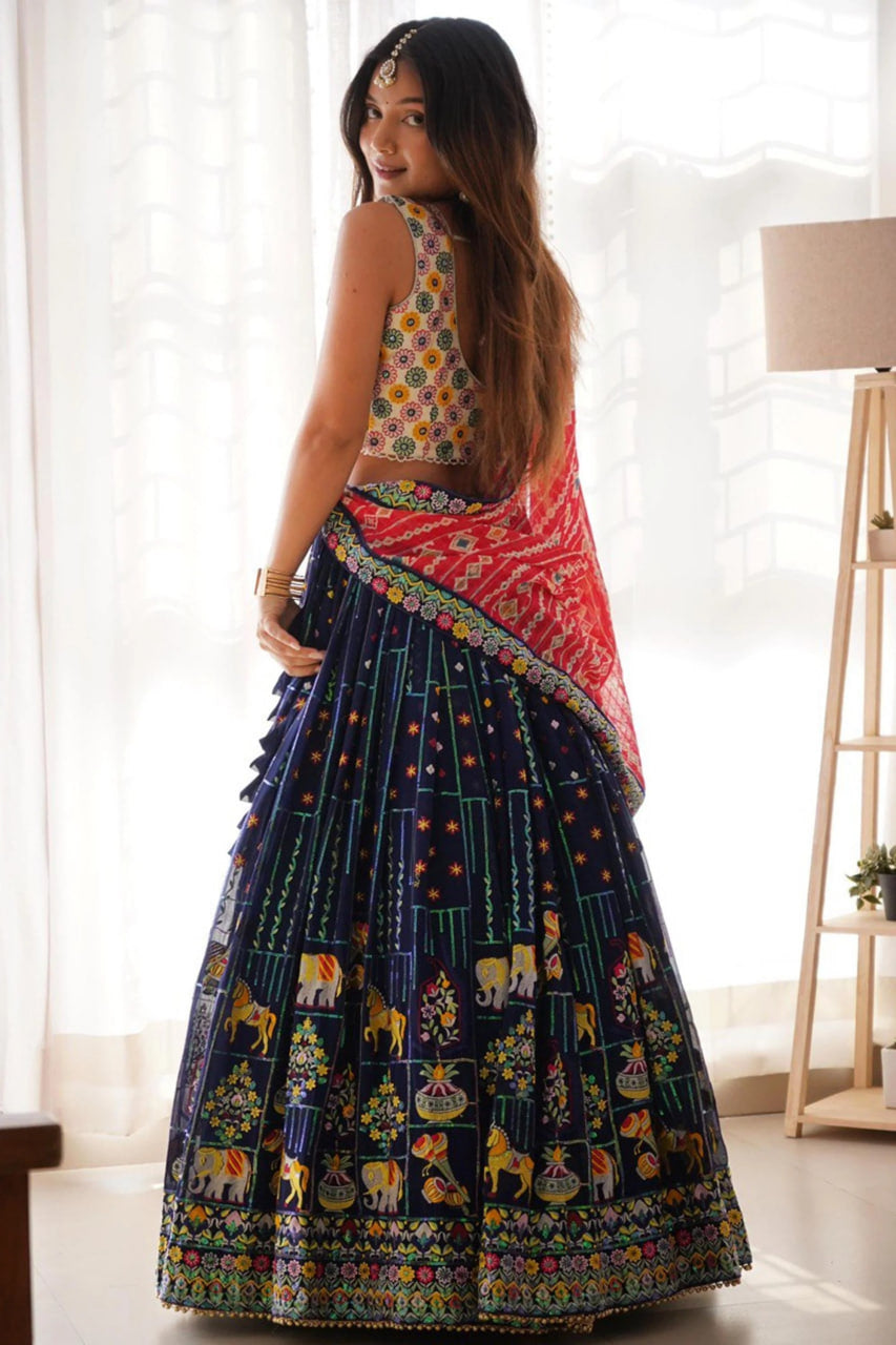 BLUE COLOR HEAVY THREAD WORK LEHENGA CHOLI