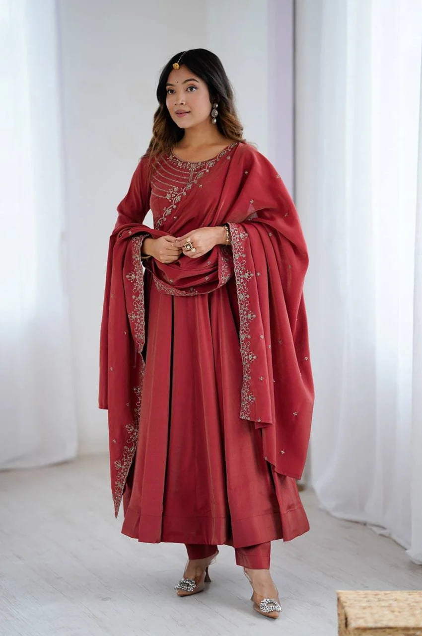 CARMINE ROMAN CHANDERI SILK ANARKALI SUIT