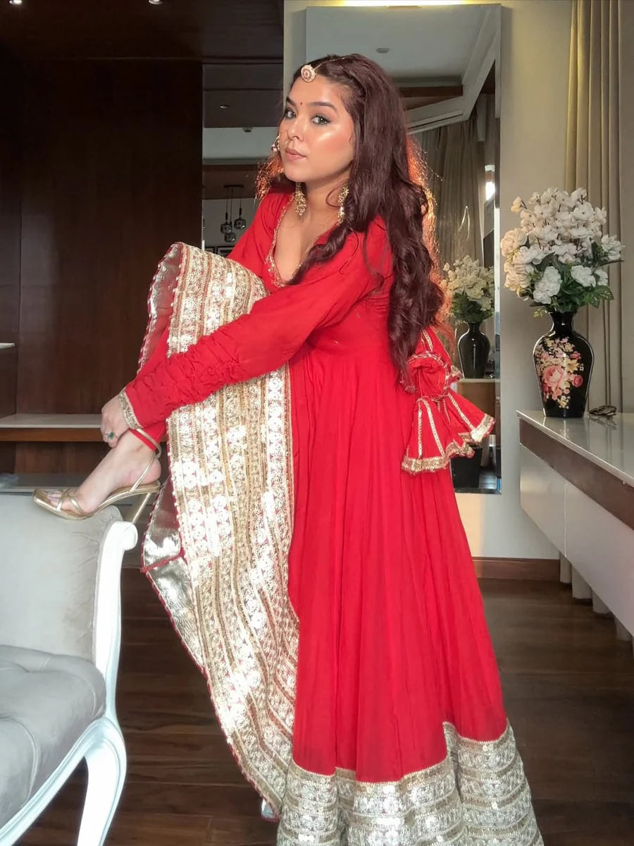 MAHARANI RED KARVA CHAUTH SPECIAL ANARKALI SUIT SET – ROYAL ELEGANCE