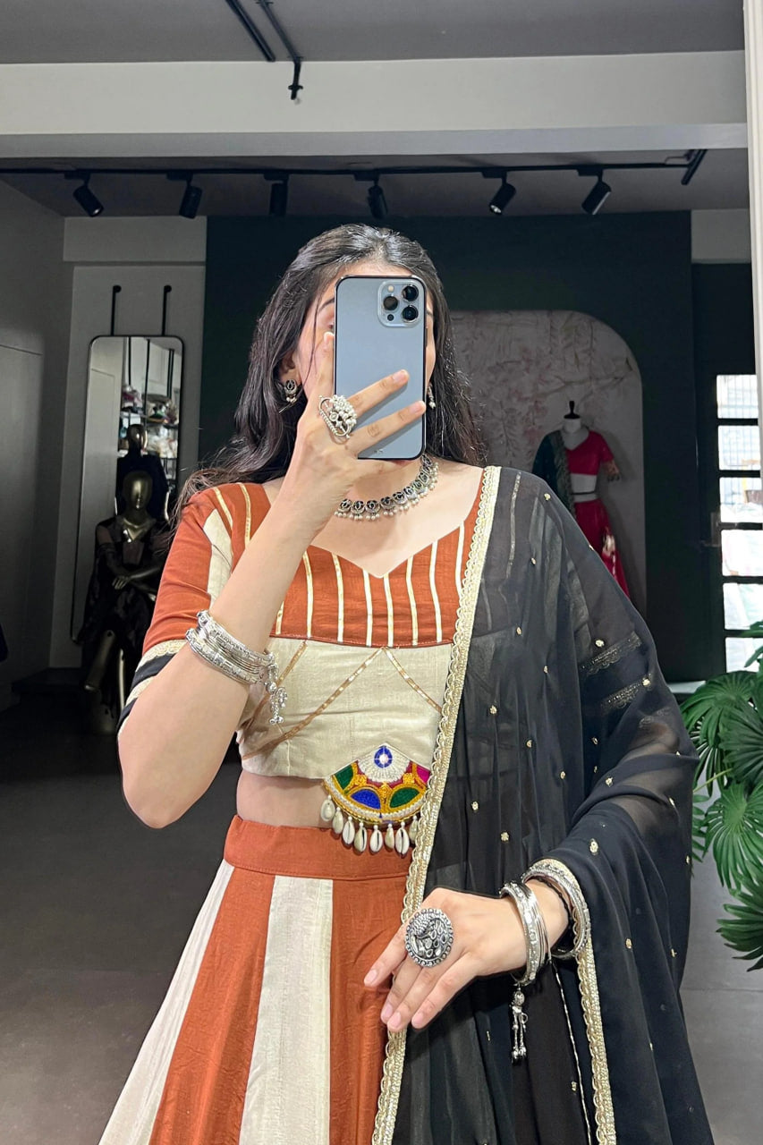 RUST ORANGE & CREAM MIX CHANIYA CHOLI