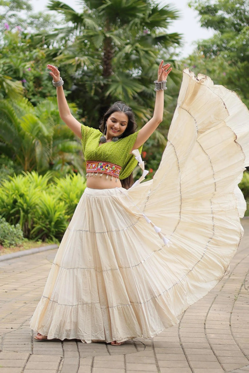 12-Meter Huge Flared Lehenga with Parrot Green Designer Blouse