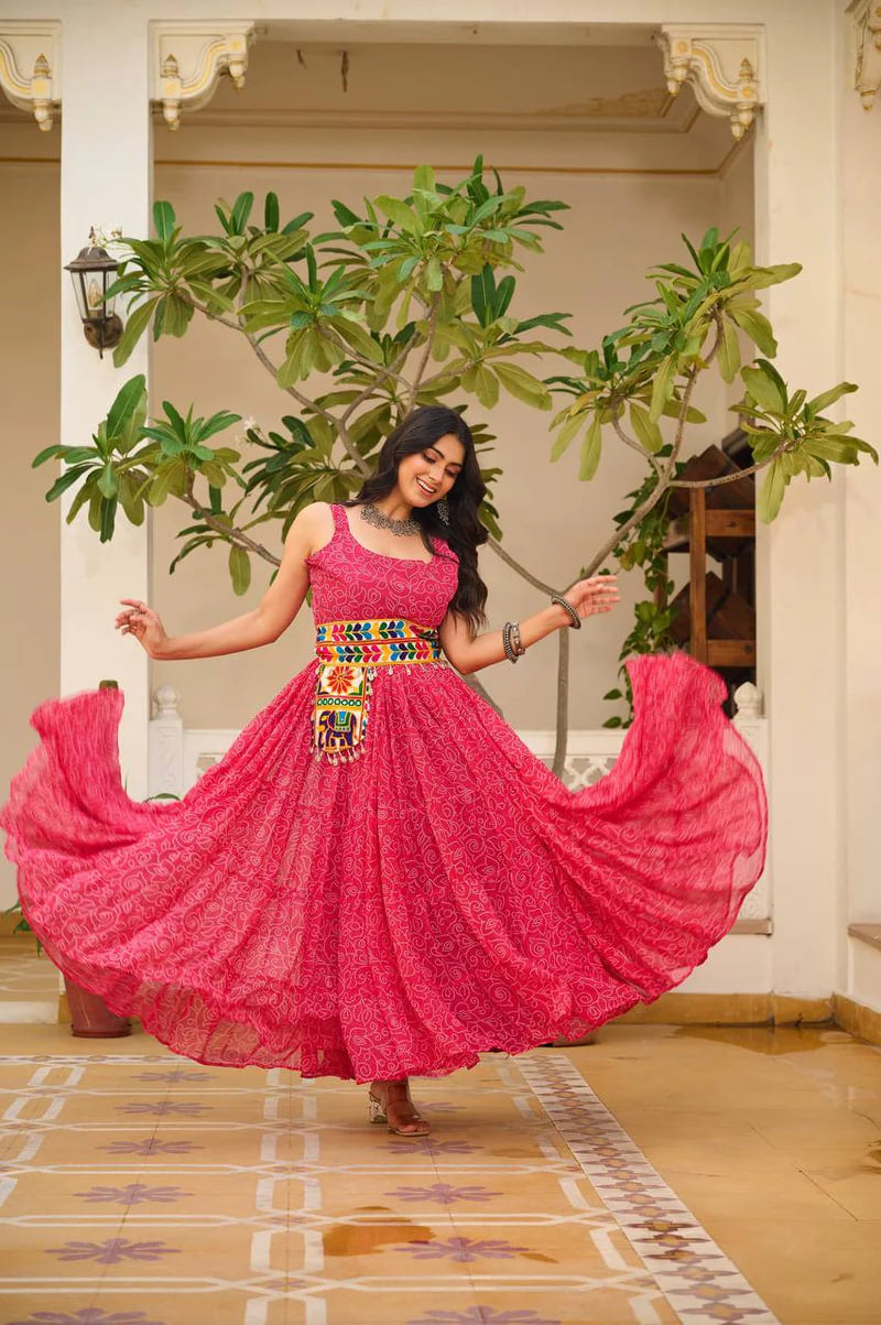 PINKISH COLOR NAVRATRI SPECIAL GAMTHI WORK FULLY FLAIR GOWN