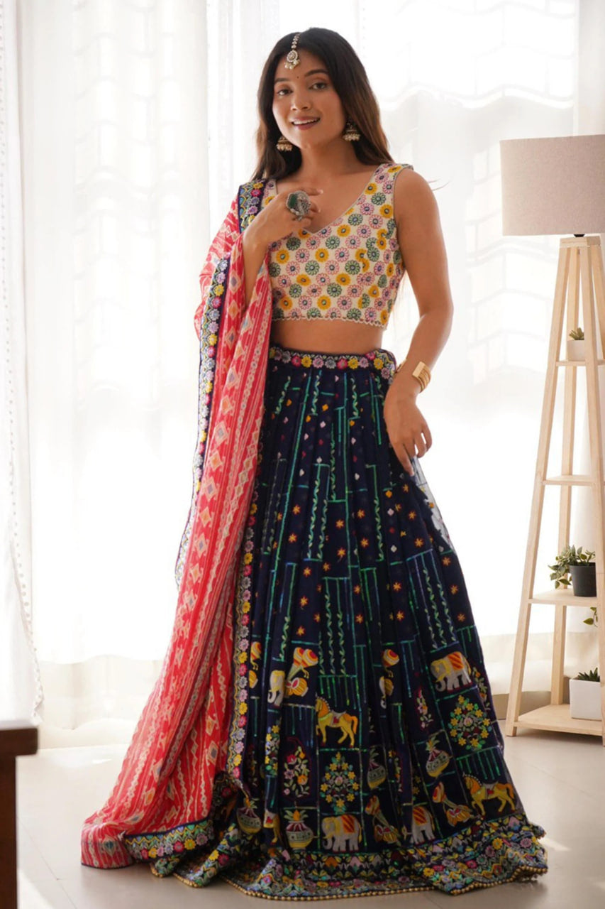 BLUE COLOR HEAVY THREAD WORK LEHENGA CHOLI