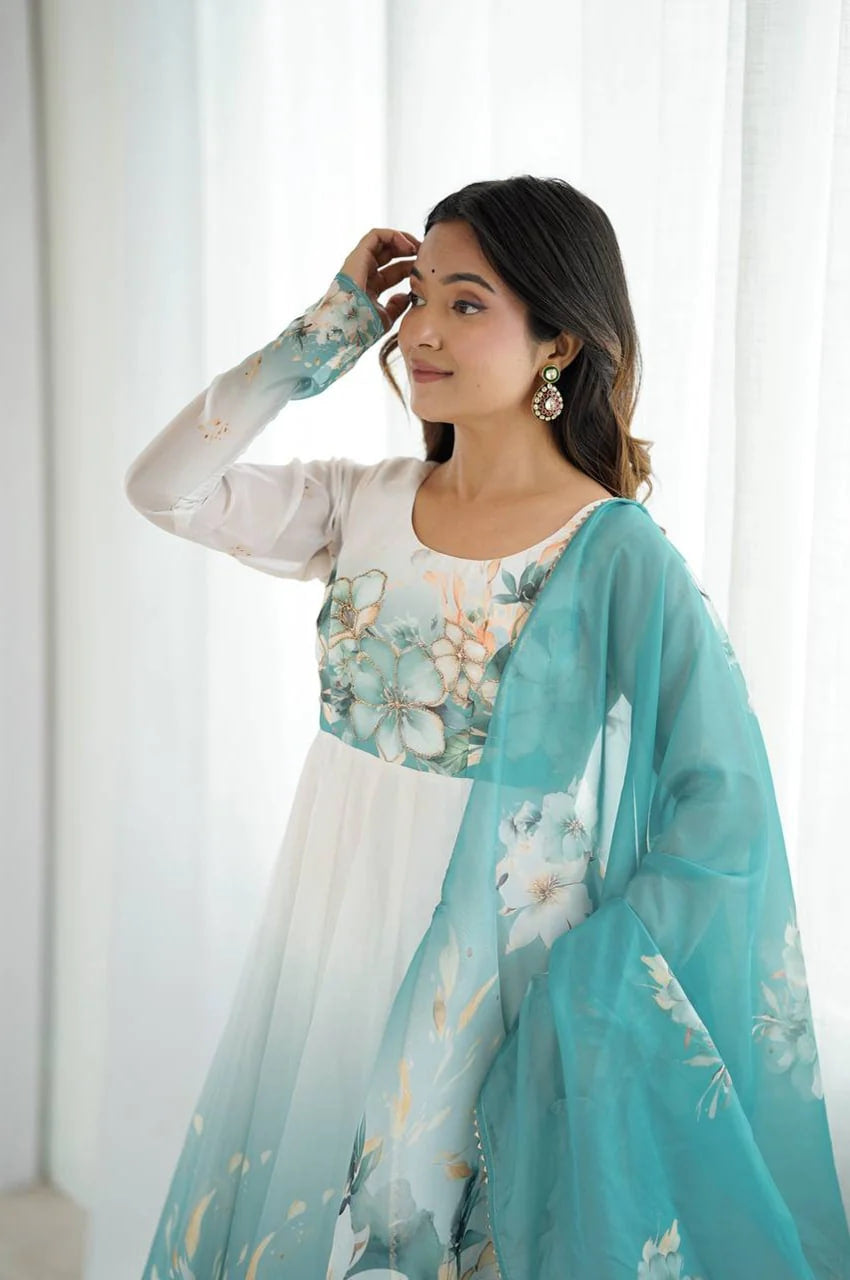 AQUA BLUE FESTIVAL SPECIAL ANARKALI SUIT SET