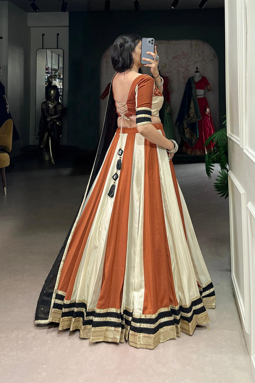 RUST ORANGE & CREAM MIX CHANIYA CHOLI