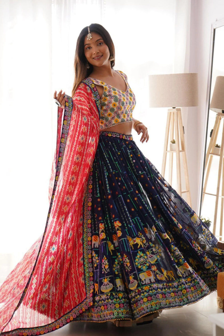 BLUE COLOR HEAVY THREAD WORK LEHENGA CHOLI