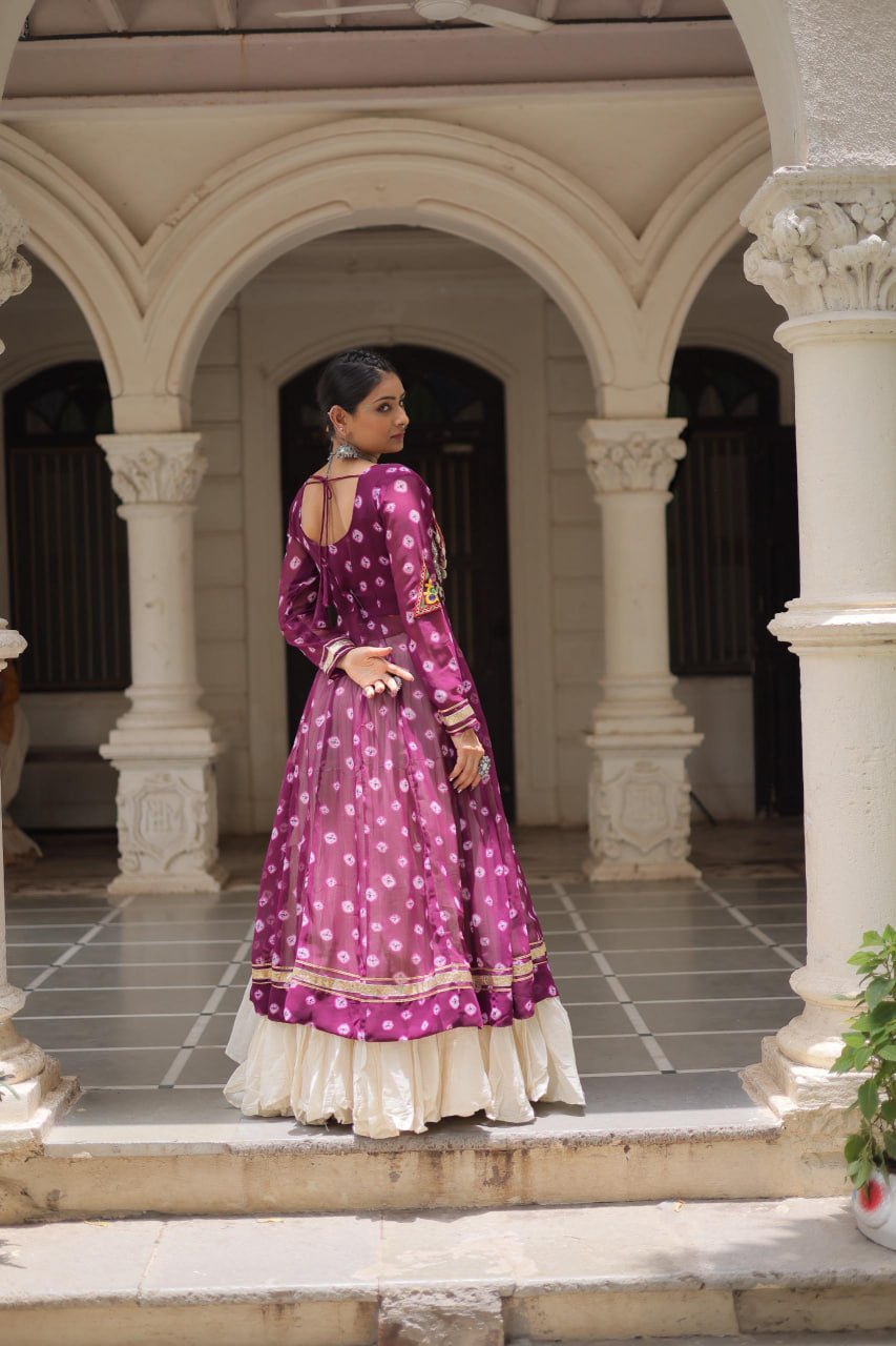 NAVRATRI SPECIAL PURPLE COLOR KORA COTTON BASE STYLISH KURTI WITH LEHENGA