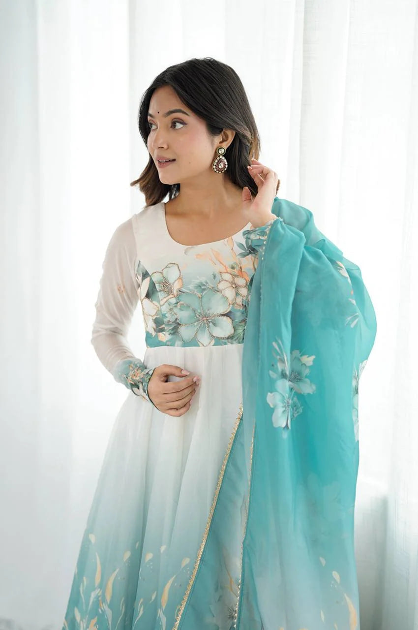 AQUA BLUE FESTIVAL SPECIAL ANARKALI SUIT SET