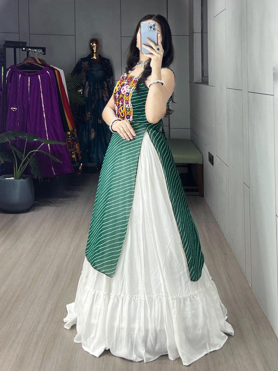 NAVRATRI SPECIAL LEHERIYA PRINT KURTIS WITH TRADITIONAL LEHENGA SET