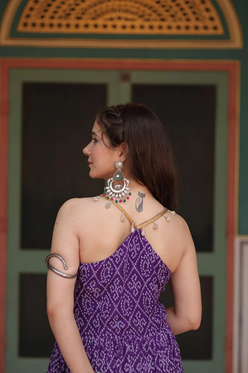 BLUE BANDHANI PRINT 12-METER FLARED GOWN